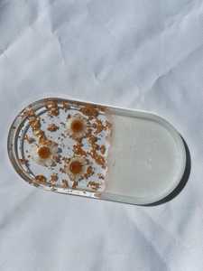 Handmade Oval Resin Jewelry <b>Tray</b> Luxury Floral Resin <b>Vanity</b> Dish - Handcrafted White Pearl and Clear Gold Foil - Product Image 1