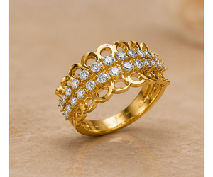 Anillo de banda cultivado en laboratorio |   Oro amarillo de 14 quilates |   Diseño de doble fila de círculos abiertos |   Aniversario de Boda |   Regalo para Fiestas |   Chapado en Rodio - Product Image 3