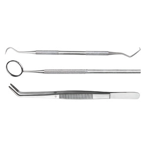 Juego de Exploración Dental de 3 Piezas, Espejo, Explorador y Pinzas de Acero Inoxidable, Reutilizables, Autoclavables, Profesionales, Clínicos - Product Image 1