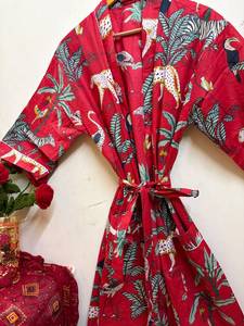 Bata Kimono de Algodón con Estampado Floral de Lujo para Mujer, Cuello en V, Cierre con Cordón, Bata de Baño Suave para Spa, Playa y Resort - Product Image 6