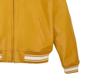 Men's <b>Yellow</b> Pu Leather <b>Jacket</b> Turn-down Collar Zipper Front Casual Autumn Wear Regular Fit Solid Color - Product Image 2