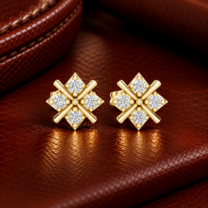 Pendientes de Diamantes Cultivados en Laboratorio con Corte Redondo, Oro Sólido de 14K/18K, Diseño Cruzado con Cuatro Piedras, 0.30CT DEF VVS, Joyería Fina para Uso Diario, ODM - Product Image 1