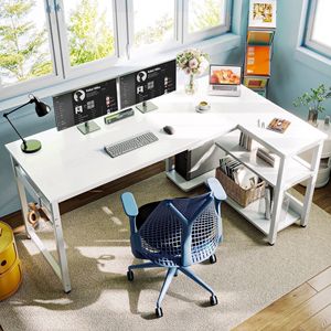 Modern L-Shaped <b>Corner</b> <b>Desk</b> with Storage Shelves CPU Stand Headphone Hook 55 Inch Home Office <b>Computer</b> <b>Desk</b> MDF - Product Image 1