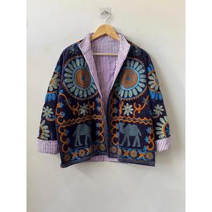 Handmade Cotton Knitted Suzani Velvet Embroidery Reversible Indian Bohemian Festival <b>Jacket</b> Gift Her - Product Image 4