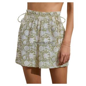 Nouveaux shorts d'été pour femmes, style bohème, en coton, avec cordon de serrage, pour le week-end, 100% coton, imprimé à la main, taille haute, fermeture élastique - Product Image 5