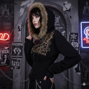 เสื้อฮู้ดครอปสไตล์โกธิค Y2K – ฮู้ดขนเฟอร์เทียม ทรงเข้ารูปสไตล์โกธิค - Product Image 2