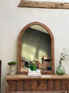 Miroir mural cintré en bois de récupération, rustique, en bois massif, cadre courbé vintage, style ferme, pour salle de bain, entrée, coiffeuse, salon, maison - Product Image 5