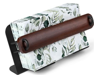 Support de serviettes pour invités, plateau pour comptoir de salle de bain, en fer noir et bois de noyer, organisateur pour serviettes en papier jetables, porte-lettres - Product Image 1