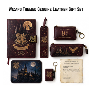 Wizard Themed Genuine Leather Gift Set Handmade Journal Bookmark Pencil <b>Case</b> Wallet Keychain Fantasy Gift Set - Product Image 1