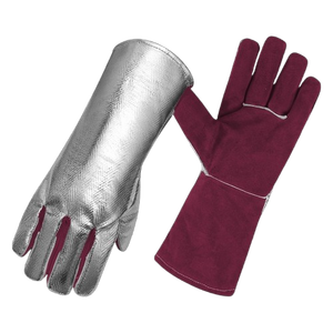 Gants en cuir de vachette pleine fleur aluminisé haute résistance à la chaleur, certification CE, épaisseur 11 oz, manchette de sécurité pour les travaux de lutte contre les incendies - Product Image 2