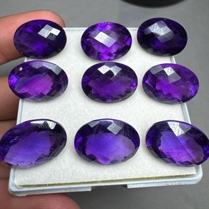 Amatista Natural de Corte Ovalado, Gema Suelta, Amatista Pulida con Corte Facetado para Joyería, Amatista de Calidad Increíble con Diseño de Tablero de Ajedrez - Product Image 2