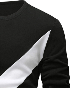 Sudadera de punto para hombre con cuello redondo, diseño de bloques de color, corte ajustado, estilo casual para otoño, diseño diagonal en blanco y negro - Product Image 5