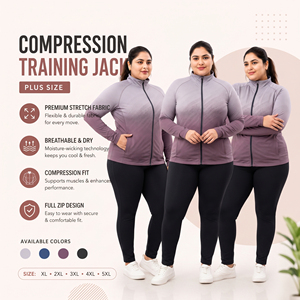 Plus Size Women's <b>Compression</b> Training Jacket Full Zip Spandex Polyester Sports Top Women Stand Collar Yoga Base Layer Jacket - Product Image 4