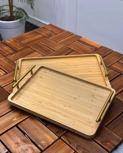 Bandeja de Madera Moderna Ecológica con Asas Doradas para Servir Café, Té, Bocadillos, Desayuno, Decoración de Mesa, Gran Venta - Product Image 4