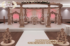 Mandap de Bollywood de estilo Haveli para Bodas de Rajwada Mandaps DE BODA tallados de fibra dorada Mandap DE BODA asequible al mejor precio - Product Image 6