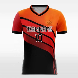 Camiseta de Fútbol Sublimada con Cuello en V para Hombre, Color Naranja, Rojo y Negro, de Poliéster que Absorbe la Humedad, Manga Corta, Nombre del Equipo 10, Adulto, Primavera Verano - Product Image 1