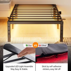 Letto a soppalco matrimoniale in metallo nero con porta USB-C integrate, luci LED a striscia, design semplice, non richiede rete a molle - Product Image 5