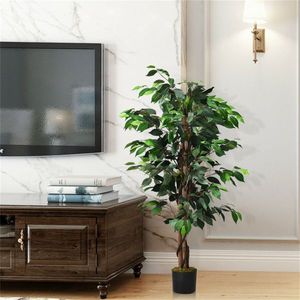 Albero di Ficus Artificiale da 120 cm per il Capodanno Cinese con Tronchi Multipli e Foglie Verdi in PEVA/Poliestere - Product Image 2