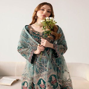 Designers pakistanais brodés Organza Shalwar Kameez costumes 3 pièces femmes décontracté tenue quotidienne Kurti Lehenga filles fêtes - Product Image 3