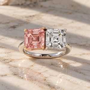 แหวนเพชรทรง Asscher สีชมพูและสีขาว น้ำหนัก 1.00 กะรัต ตัวละ 1 วง สำหรับทุกเพศ ทำจากเงินแท้ 925 ชุบทองคำ พร้อมเป็นของขวัญแทนคำมั่นสัญญา - Product Image 5