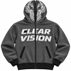Blue Men's Oversized <b>Zip</b>-Up Front Hoodie <b>Full</b>-<b>Zip</b> <b>Sweatshirt</b> Embroidered Letter Graphic Pullover Hooded Jacket Winter Streetwear - Product Image 2