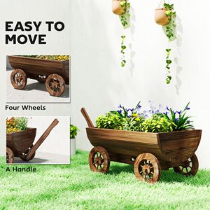 Carrello da Giardino Mobile in Legno con 4 Ruote, Piccolo Carretto per Fiori con Foro di Drenaggio per Vasi e Fioriere - Product Image 6