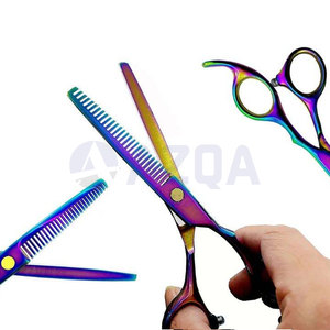 Ciseaux professionnels de coiffure en acier inoxydable avec revêtement en titane arc-en-ciel, 28 dents, manche moyen, pour droitiers, pour salon de coiffure - Product Image 2