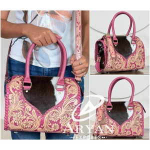 Vintage Bohemian Genuine <b>Tooled</b> Cowhide <b>Leather</b> Western 11" Medium Speedy Bag Floral Handcrafted Lady Shoulder Speedy Handbags - Product Image 1