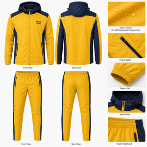 Chándal Unisex Amarillo con Capucha, Cremallera, Manga Larga, Deportivo, para Correr, con Bolsillos Laterales, Logotipo Personalizado, Impermeable, 100% Poliéster - Product Image 3