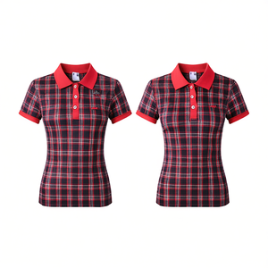 Comfortable Women's for Polo T-Shirt Breathable Lightweight Cotton Elegant Slim Fit Short Sleeves Great for Everyday Wear <b>Plaid</b> - Product Image 3