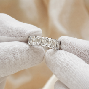 White Gold Plated Emerald Cut Moissanite Eternity <b>Ring</b> <b>Diamond</b> Band Wedding Engagement Jewelry for Women's - Product Image 6