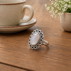 925 Sterling <b>Silver</b> Oval Rainbow Moonstone Bezel Set Vintage Boho Artisan <b>Statement</b> <b>Ring</b> Rose Gold & Yellow Gold Plated - Product Image 5