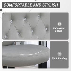 Sedia da Ufficio Girevole in Velluto Grigio Chiaro con Bottoni Trapuntati, Altezza Regolabile e Ruote Facili da Spostare - Product Image 4
