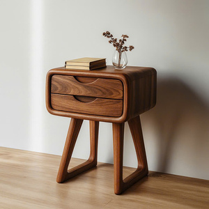 Modern European Solid Wood Nightstand 2 <b>Drawers</b>-Eco-Friendly Durable Farmhouse Bedroom Furniture for Hotel Home Office Living - Product Image 1