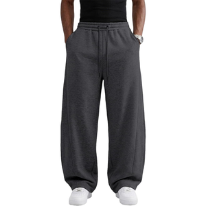 Pantalones Deportivos de Algodón Gris Oscuro para Hombre, Cintura Elástica con Cordón, Bolsillos Laterales, Corte Holgado Informal, Ropa de Otoño - Product Image 3