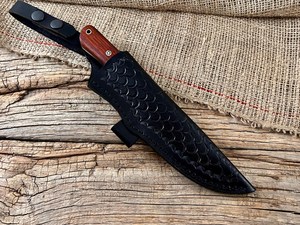 Cuchillo de Desollado de Hoja Fija Forjado Bushcraft EDC con Mango de Madera Natural y Funda de Cuero, OEM, Espiga Completa, para Camping y Actividades al Aire Libre - Product Image 5
