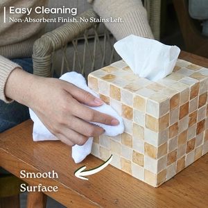 <b>Tissue</b> Box Holder with Bottom Slider, Checkered <b>Tissue</b> Box Cover Mother of Pearl Decorative - Product Image 2