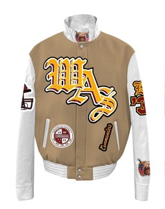 Washington Commanders Wool & Leather Old English Varsity <b>Jacket</b> Camel - Product Image 1