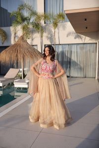 Lehenga prêt-à-porter entièrement brodé de perles, avec shrug et blouse cousus, prêt à porter pour les occasions spéciales. - Product Image 1
