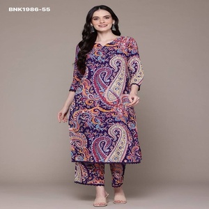 Kurti Largo y Recto de Rayón con Estampado Digital de Alta Calidad y Pantalón a Juego, Conjunto Étnico, Compra en Línea en India a Precio de Mayoreo - Product Image 1