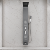 Panneau de douche mural multifonction avec douche pluie, douchette à main et jets doux pour le corps, en acier inoxydable brossé, design moderne pour appartement