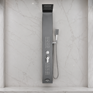 Panel de Ducha Multifunción de Pared con Lluvia, Ducha Manual y Jets Suaves, Diseño Moderno de Acero Inoxidable Cepillado para Hotel y Dormitorio - Product Image 3