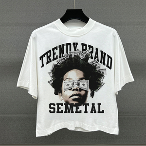 T-shirt blanc oversize tendance pour homme avec impression photo, style streetwear, col rond, manches courtes, en jersey de coton - Product Image 5