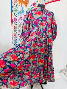 Vestido Babydoll de Algodón con Estampado Floral, Mangas Abullonadas, Estilo Smock, Silueta en A, Cintura Imperio, Mini Vestido Boho - Product Image 6