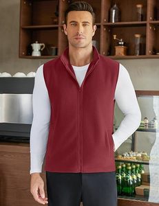 High Quality <b>Men's</b> <b>Burgundy</b> Sleeveless Full Zip Vest Stand Collar Lightweight Casual Outdoor Layering <b>Waistcoat</b> - Product Image 6
