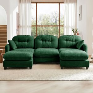 Divano Componibile a U in Tessuto Chenille Premium con Pouf, Schiuma ad Alta Densità, Trapuntato con 2 Cuscini Decorativi per Soggiorno - Product Image 3