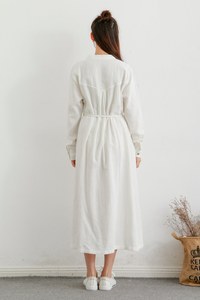 Vestido camisero de lino y algodón para mujer, vestido midi de manga larga con botones en la parte delantera, vestido informal de verano con cordón en la cintura, vestido elegante holgado - Product Image 2