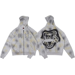Sudadera con Capucha para Hombre, Personalizada, de Invierno, Estilo Holgado, Hombros Caídos, Bordado Desgastado, Lavado Ácido, 100% Algodón, Felpa, Secado Rápido - Product Image 1