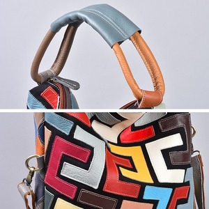 Ando <b>Bag</b> Genuine Cowhide Leather Geometric Patchwork Hobo Shoulder <b>Bag</b> for Women Multicolor Handbag with Detachable Strap - Product Image 5
