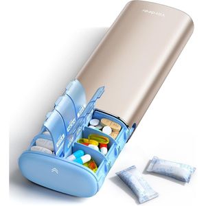 Portapillole in Metallo Grande Capacità 7 Giorni AM PM, 2 Volte al Giorno, Impermeabile, Ermetico, da Viaggio con Essiccante - Product Image 1